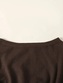 SHEIN 青少年女孩秋冬新款棕色不對稱肩收腰短版毛衣 - 棕色 - 查看 5