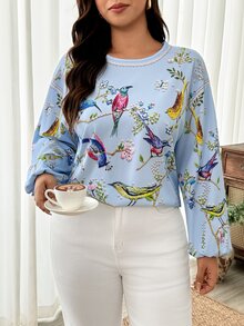 Linhara CURVE Plus Size Blouses Fall Vacation High Tea Light Blue Boho Casual - Multicolor - View 3
