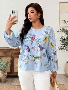 Linhara CURVE Plus Size Blouses Fall Vacation High Tea Light Blue Boho Casual - Multicolor - View 8