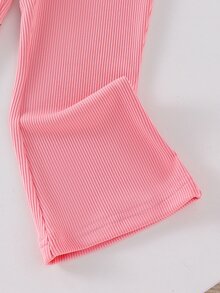 Genkimix Kids BABY Girs 2 Piece Autumn Pink Long Sleeve Crewneck Sweatshirt Top With Letter Print And Rib Knit Flare Pants Cute Toddler Infant Fall Clothing - Pink - View 5