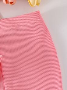 Genkimix Kids BABY Girs 2 Piece Autumn Pink Long Sleeve Crewneck Sweatshirt Top With Letter Print And Rib Knit Flare Pants Cute Toddler Infant Fall Clothing - Pink - View 8