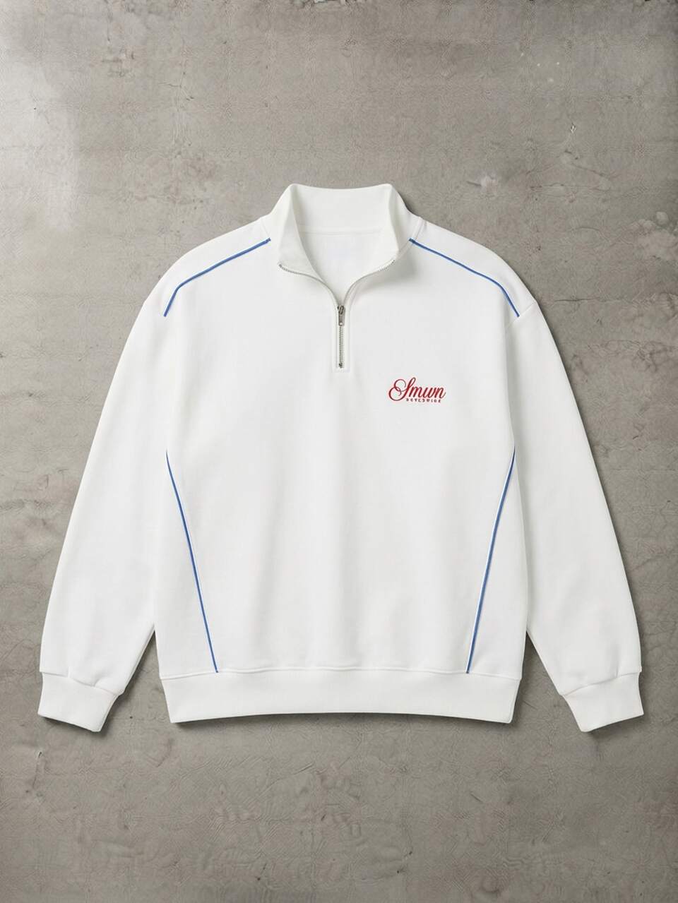 Sudadera con media cremallera Worldwide con ribete de contraste azul, cuello alto, ajuste oversize, top casual tipo pullover