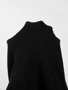 SHEIN Fall Y2K Chic Asymmetric Off Shoulder Knit Top, Long Sleeve With Decorative Buttons Slim Fitted Knit - Black - View 5