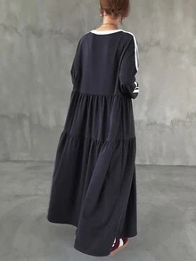 FRIFUL Vestido Smock con Manga Raglán y Cinta de Contraste Otoño - Azul Marino - Ver 2