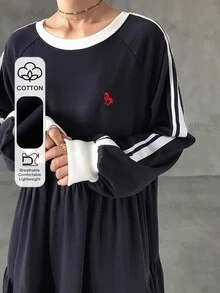 FRIFUL Vestido Smock con Manga Raglán y Cinta de Contraste Otoño - Azul Marino - Ver 1