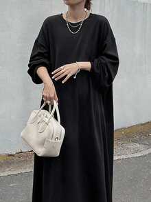 FRIFUL Women's Korean Style Solid Color Long Dress For Autumn - Black - View 8