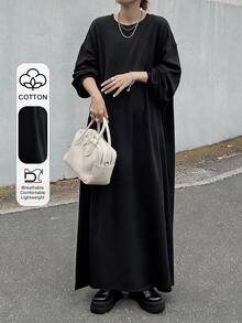 FRIFUL Women's Korean Style Solid Color Long Dress For Autumn - Black - View 1