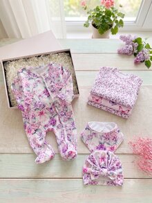 1pc Newborn Long Sleeve Footed Romper With Cute Bow & Floral Pattern, Soft & Comfortable, Simple & Versatile, Suitable For All Seasons, Perfect Gift For Newborns, Home Wear, Versatile Choice - Multicolor - View 8
