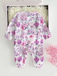 1pc Newborn Long Sleeve Footed Romper With Cute Bow & Floral Pattern, Soft & Comfortable, Simple & Versatile, Suitable For All Seasons, Perfect Gift For Newborns, Home Wear, Versatile Choice - Multicolor - View 3