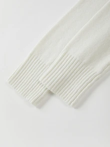 SHEIN Fall Minimalist Notch V Neck Solid Long Sleeve Knit Top - White - View 7