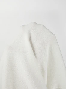 SHEIN Fall Minimalist Notch V Neck Solid Long Sleeve Knit Top - White - View 5