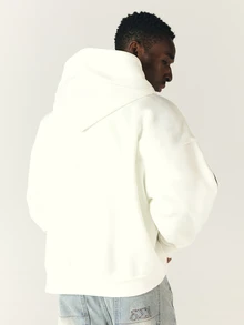 SUMWON Moletom com Capuz Oversized com Vivos Contrastantes nas Mangas, Estampa de Logo, Bolso Central, Aconchegante, Casual, Essencial de Inverno - Branco - Visão 4