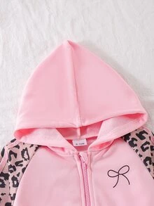 SHEIN Playful Pals 女嬰外套套裝 蝴蝶結 秋冬休閒連帽運動時尚 蝴蝶甜美百搭 米色黑色印花外套 蓬蓬夾克 - 粉色 - 查看 8