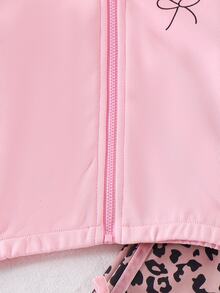 SHEIN Playful Pals 女嬰外套套裝 蝴蝶結 秋冬休閒連帽運動時尚 蝴蝶甜美百搭 米色黑色印花外套 蓬蓬夾克 - 粉色 - 查看 9