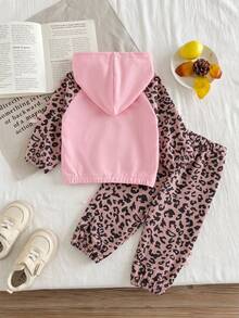 SHEIN Playful Pals 女嬰外套套裝 蝴蝶結 秋冬休閒連帽運動時尚 蝴蝶甜美百搭 米色黑色印花外套 蓬蓬夾克 - 粉色 - 查看 2