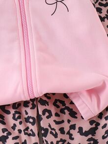 SHEIN Playful Pals 女嬰外套套裝 蝴蝶結 秋冬休閒連帽運動時尚 蝴蝶甜美百搭 米色黑色印花外套 蓬蓬夾克 - 粉色 - 查看 5