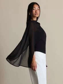 COSMINA Draped Collar Cloak Sleeve Top - Black - View 6