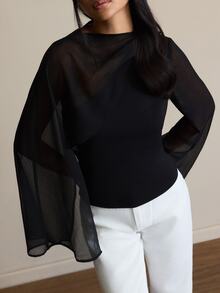 COSMINA Draped Collar Cloak Sleeve Top - Black - View 3