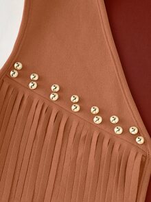 Yalmera Women's Suede Fringe Rivet Decor Boho Casual Jacket,Shades Of Brown,Autumn,Country Western,Concert,Chic Sleeveless Beige Early Spring & Summer Vest - Rust Brown - View 7