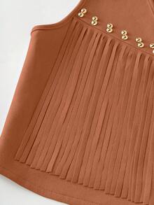 Yalmera Women's Suede Fringe Rivet Decor Boho Casual Jacket,Shades Of Brown,Autumn,Country Western,Concert,Chic Sleeveless Beige Early Spring & Summer Vest - Rust Brown - View 5