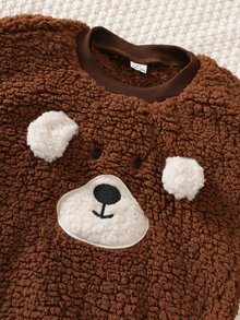 SHEIN Bubblio Baby Boy Young Boys Cartoon Puppy Pattern 3D Ears Thermal Lined Thick Contrast Color Round Neck Long Sleeve Pullover Sweatshirt Elastic Waist Cuffed Knee Patch Long Pants 2 Pieces Set - Multicolor - View 5