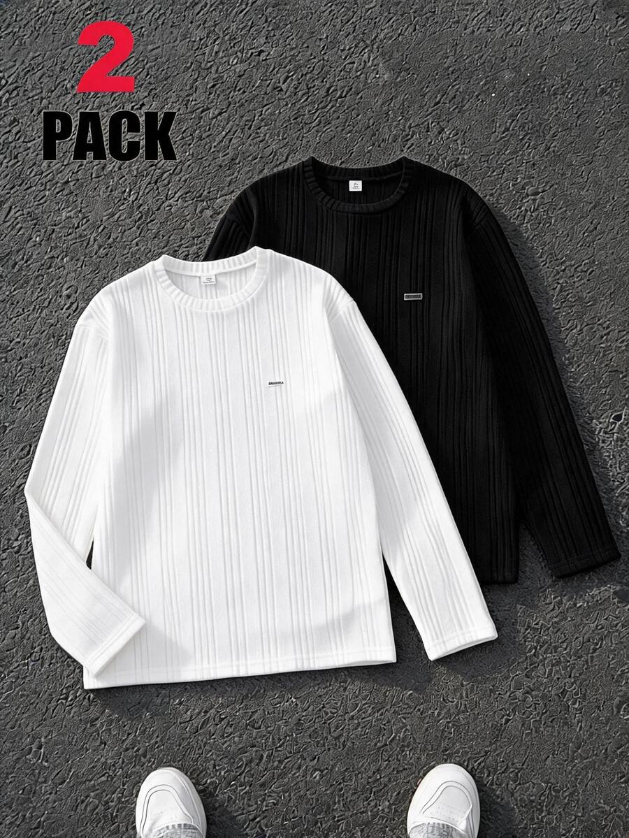 Vacaura Boys Casual Simple Long Sleeve T-Shirt - Multicolor - View 1