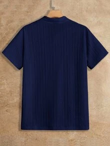 HIMLAND Men's Plus Size Solid Color Short Sleeve Casual Commute Polo Shirt - Navy Blue - View 3