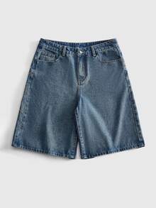 ROMWE MEN Men Spider Web Embroidery Denim Shorts - Dusty Blue - View 3