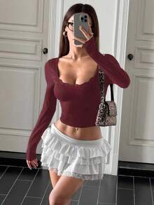 Plus Size Sweater Skirts - Burgundy - View 5