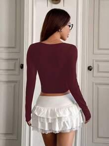 Plus Size Sweater Skirts - Burgundy - View 2