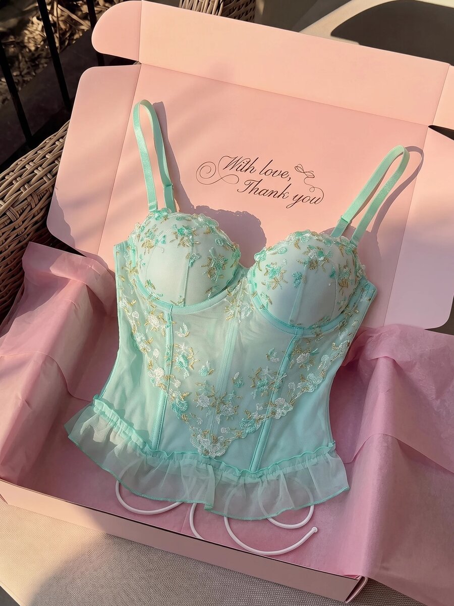 Comfortcana Sexy Lace Camisole With Padded Bust - Green - View 1