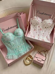 Comfortcana Sexy Lace Camisole With Padded Bust - Green - View 6