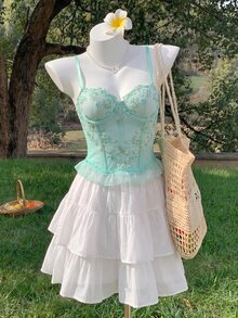 Comfortcana Sexy Lace Camisole With Padded Bust - Green - View 3