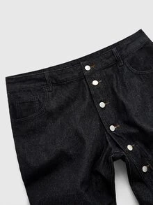 ROMWE MEN Men's Button Design Pocket Casual Denim Jeans - Black - View 4
