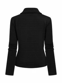 Yalmera Women's Casual Textured Fabric Zip-Up Lapel Motorcycle Jacket Fall Winter Cloth For Women - Black - View 6