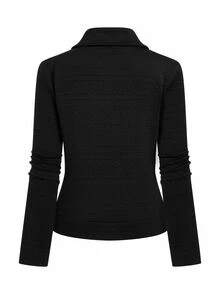 Yalmera Women's Casual Textured Fabric Zip-Up Lapel Motorcycle Jacket Fall Winter Cloth For Women - Black - View 2