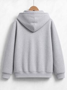 SHEIN Vacaura 大童男孩灰色星星圖案保暖內裡連帽拉鍊運動外套 美式字母印花休閒夾克 寬鬆復古連帽上衣 童裝 - 灰色 - 查看 3