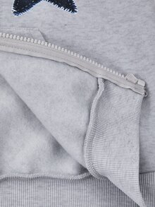 SHEIN Vacaura 大童男孩灰色星星圖案保暖內裡連帽拉鍊運動外套 美式字母印花休閒夾克 寬鬆復古連帽上衣 童裝 - 灰色 - 查看 9