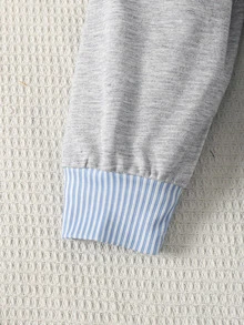 SHEIN Teen Girl Long Sleeve Bow Print Striped Pleated Hem Sweatshirt Dress, Primary School Rave - Grey - View 3