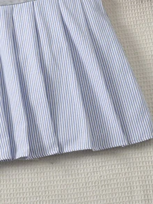 SHEIN Teen Girl Long Sleeve Bow Print Striped Pleated Hem Sweatshirt Dress, Primary School Rave - Grey - View 4
