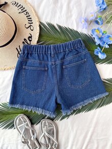 Soleia Plus Size Summer Casual Distressed Denim Shorts - Dark Wash - View 3