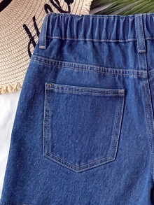 Soleia Plus Size Summer Casual Distressed Denim Shorts - Dark Wash - View 5