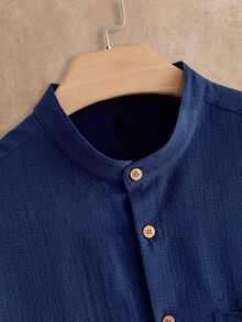 EASEVO Men's Plus Size Solid Color Single-Breasted Casual Versatile Daily Wear Shirt - Navy Blue - View 6