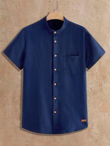 EASEVO Men's Plus Size Solid Color Single-Breasted Casual Versatile Daily Wear Shirt - Navy Blue - View 2
