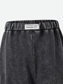 SHEIN 青少年女孩字母貼布裝飾寬腿長褲 - 咖啡棕 - 查看 5