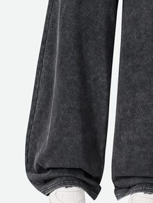 SHEIN 青少年女孩字母貼布裝飾寬腿長褲 - 咖啡棕 - 查看 6