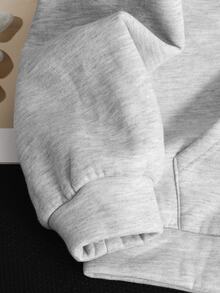 SHEIN 青少年女孩運動衫，秋季連帽運動外套，個性化豹紋雙層設計，青少年女孩雙層連帽運動衫，休閒百搭，適合戶外、購物，穿著舒適 - 淺灰色 - 查看 7