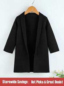 SHEIN Young Boy Pocket Patched Open Front Overcoat Autumn Fall - Black - View 3