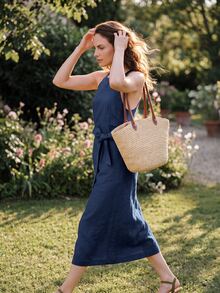 Dayvera Vestido casual de vacaciones para mujer con cuello halter de unicolor - azul real - Ver 5