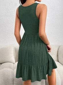 SHEIN Essnce Women's Casual Solid Color Ruffle Hem Sleeveless Dress, Summer,Dresses For Women Summer - Green - View 2